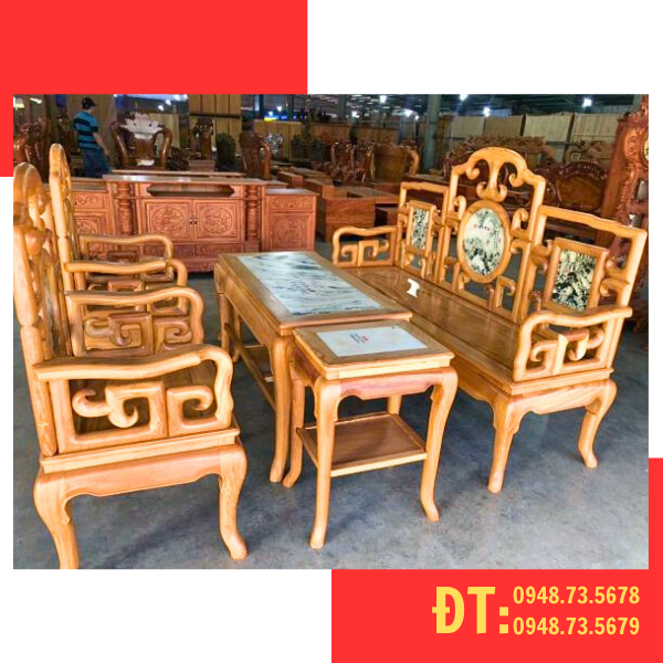 Bộ SALON Móc GỖ Gõ ĐỎ Mặt Đá - SL6