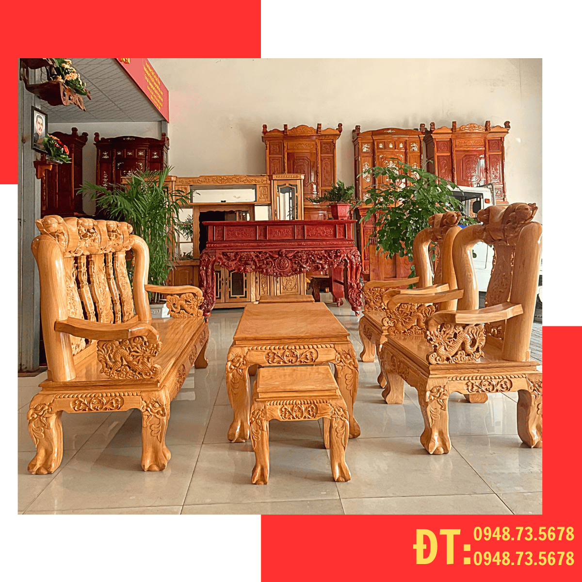 BỘ SALON CỘT 12 GÕ ĐÀO TAY RỒNG - SLG9