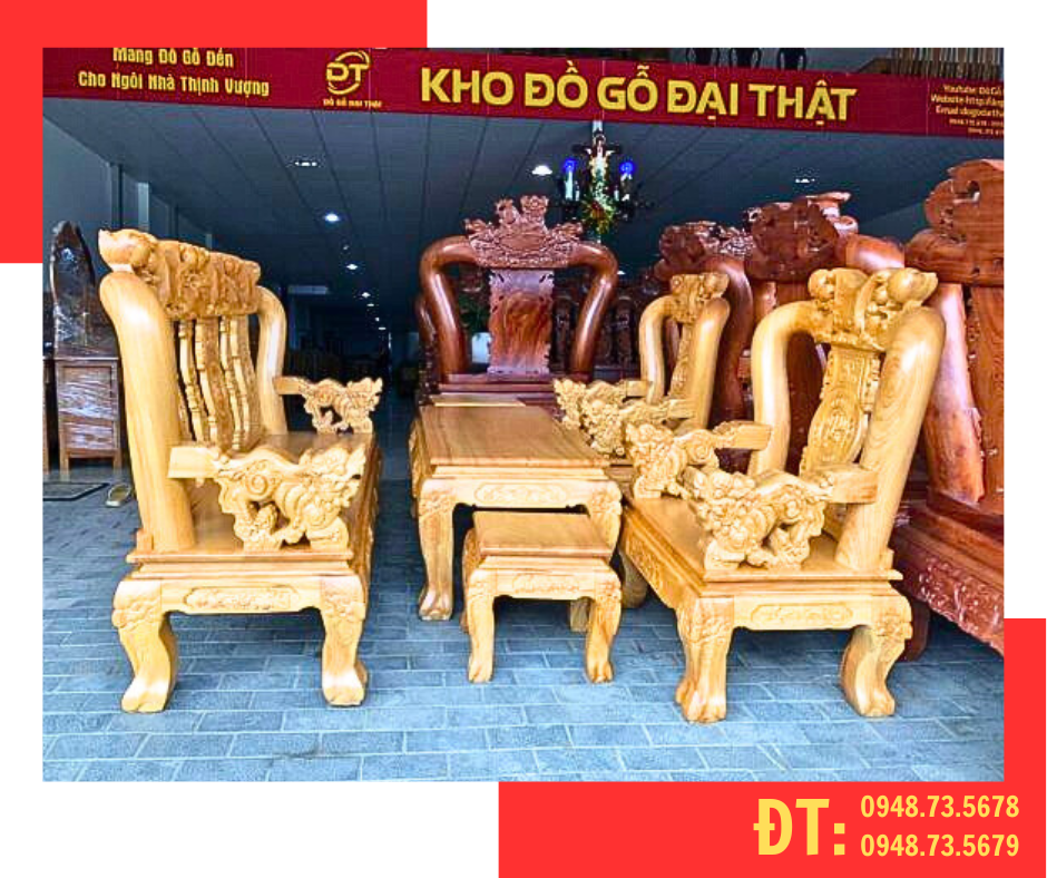 BỘ SALON CỘT 12 CHẠM ĐÀO TAY NGHÊ GỖ GÕ ĐỎ - SLG5