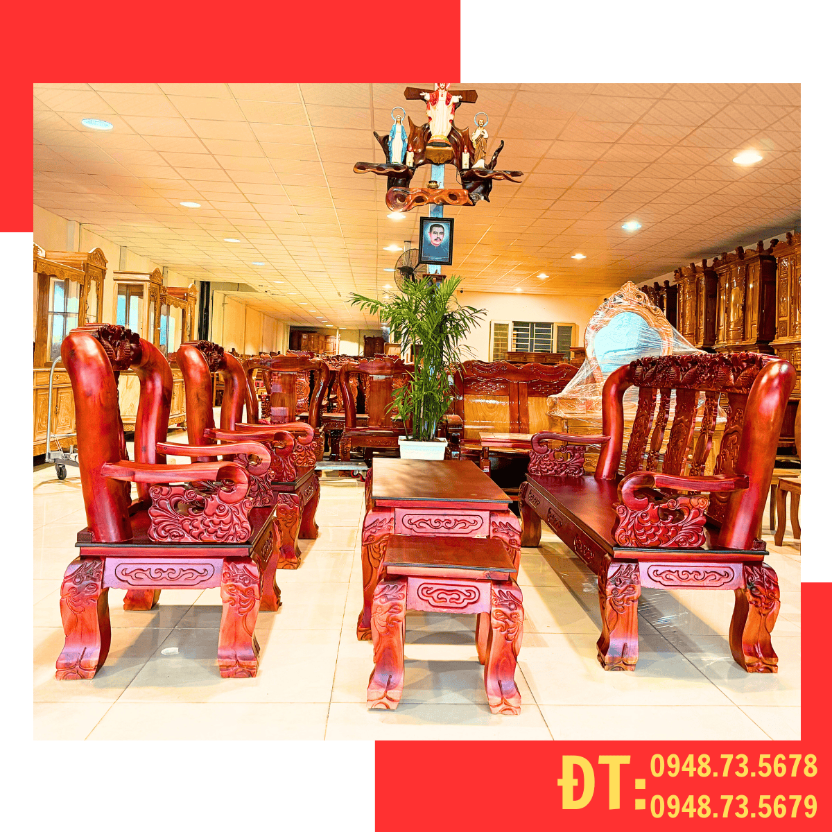BỘ SALON PHÒNG KHÁCH CỘT 12 CHẠM CÁ GỖ TRÀM - SL6
