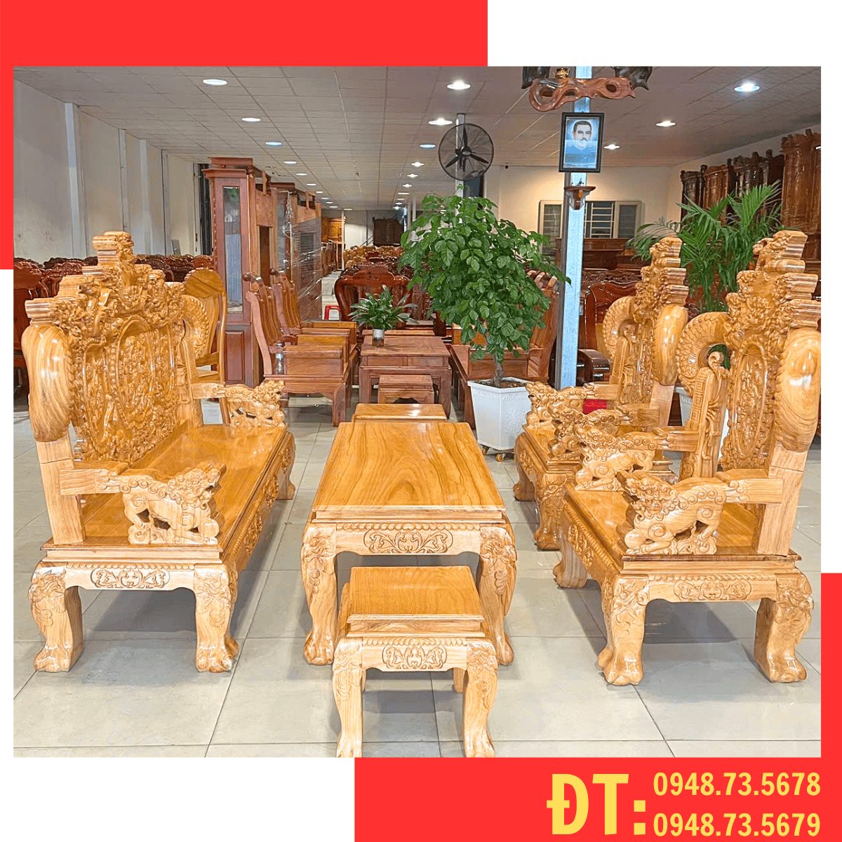 BỘ SALON GỖ GÕ ĐỎ CHẠM RỒNG KHUỲNH -SLG13