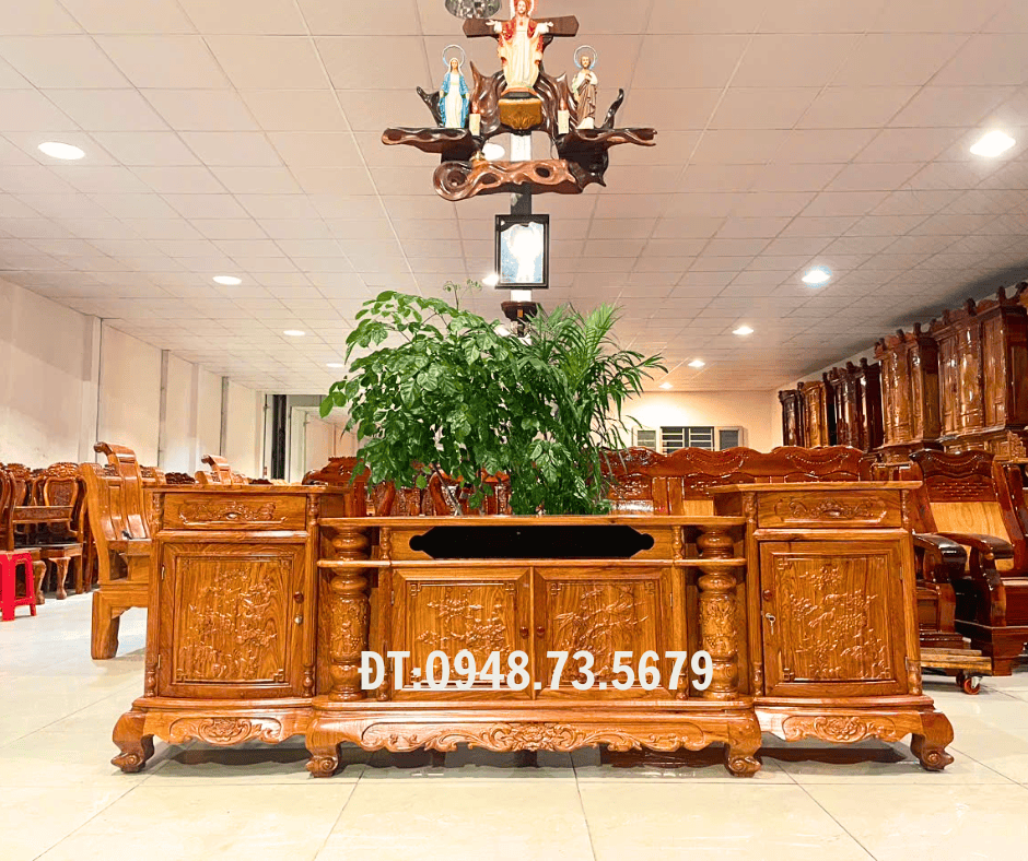KỆ TIVI 2M2 CÁNH CONG GỖ HƯƠNG ĐÁ  - KTVH1