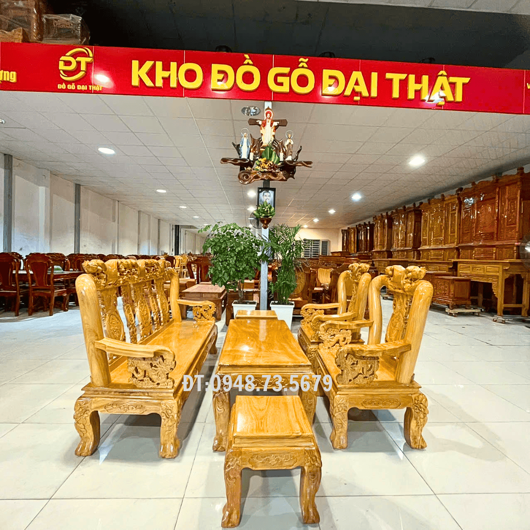BỘ SALON PHÒNG KHÁCH CỘT 10 GỖ GÕ ĐỎ CHẠM ĐÀO TAY RỒNG - SLG16