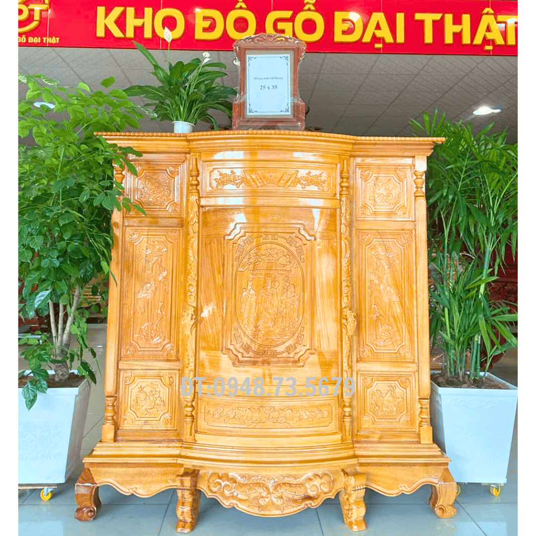 TỦ THỜ 6 CHÂN CHẠM TAM ĐA GỖ CĂM SE - TTC1
