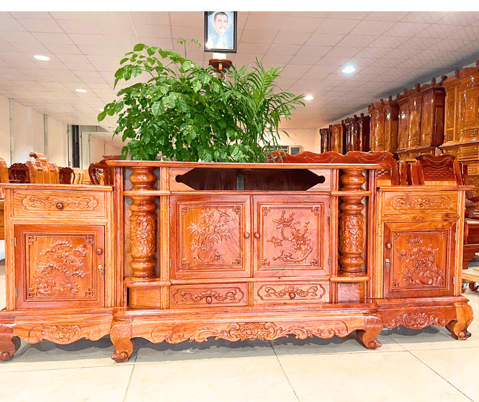 KỆ TIVI 2M2 LỒI GỖ HƯƠNG ĐÁ - KTVH2