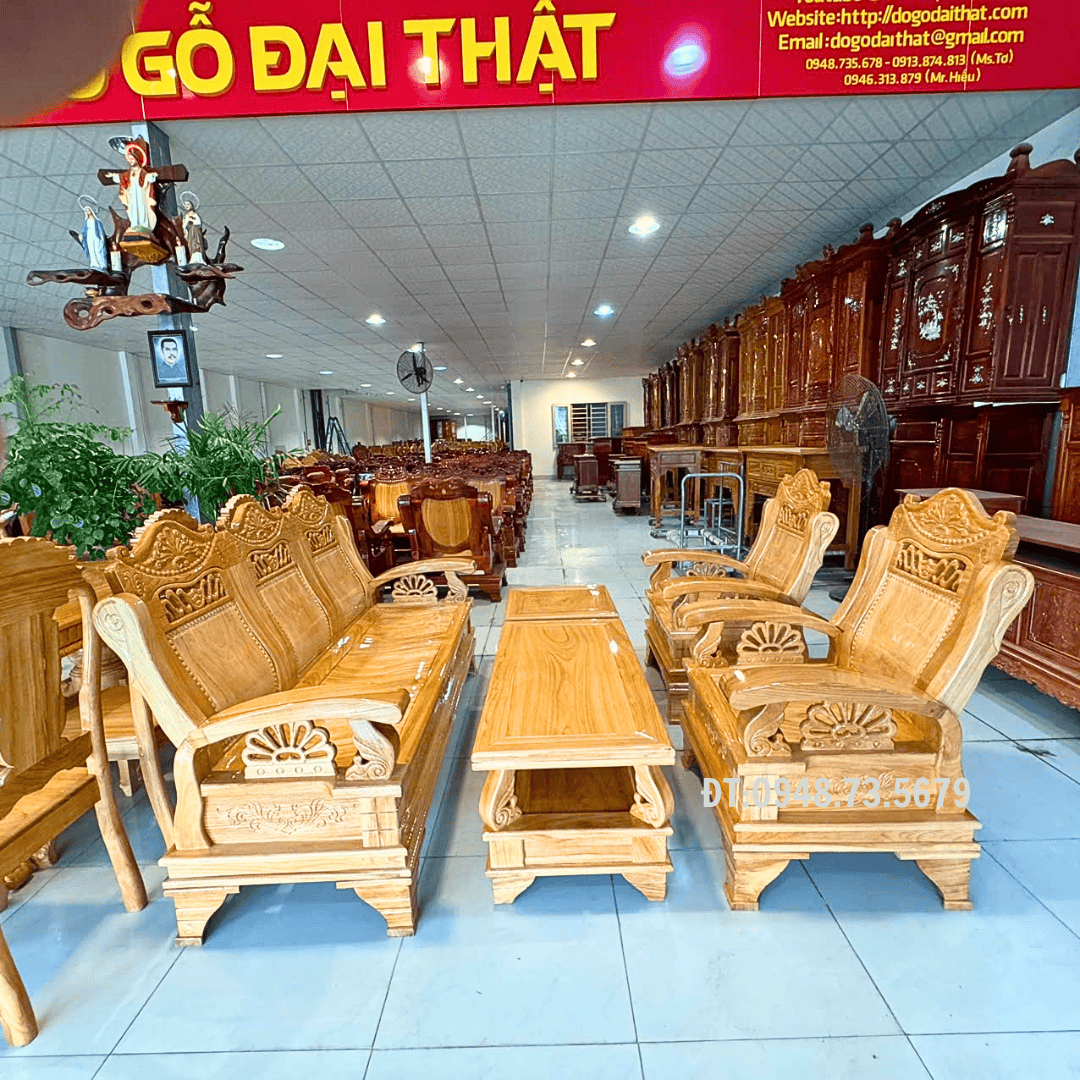 BỘ GHẾ SALON PHÒNG KHÁCH THÙNG CHẠM BÔNG LÚA GỖ GÕ ĐỎ - SLG1