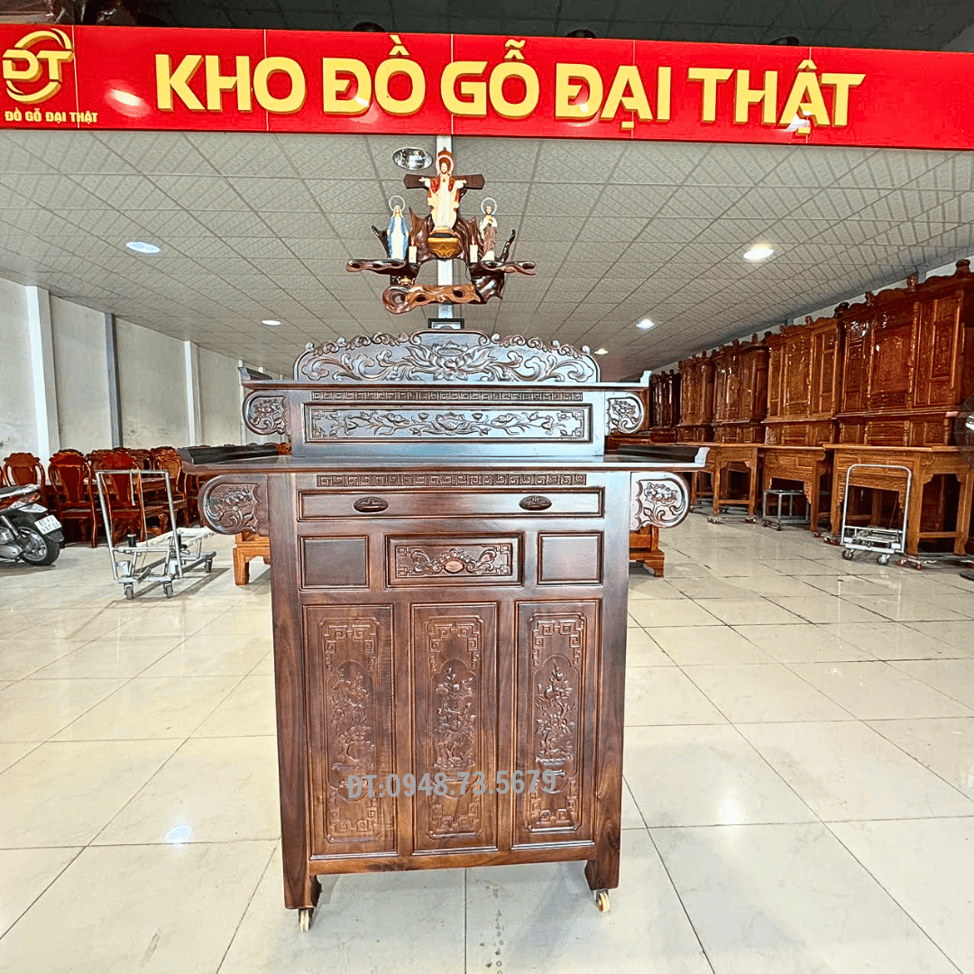 BÀN THỜ CÚNG GIA TIÊN 1M27 2 TẦNG GỖ TRÀM - BCT2