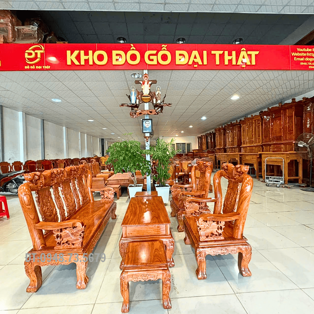 BỘ GHẾ SALON PHÒNG KHÁCH CHẠM ĐÀO GỖ HƯƠNG ĐÁ - SLH2