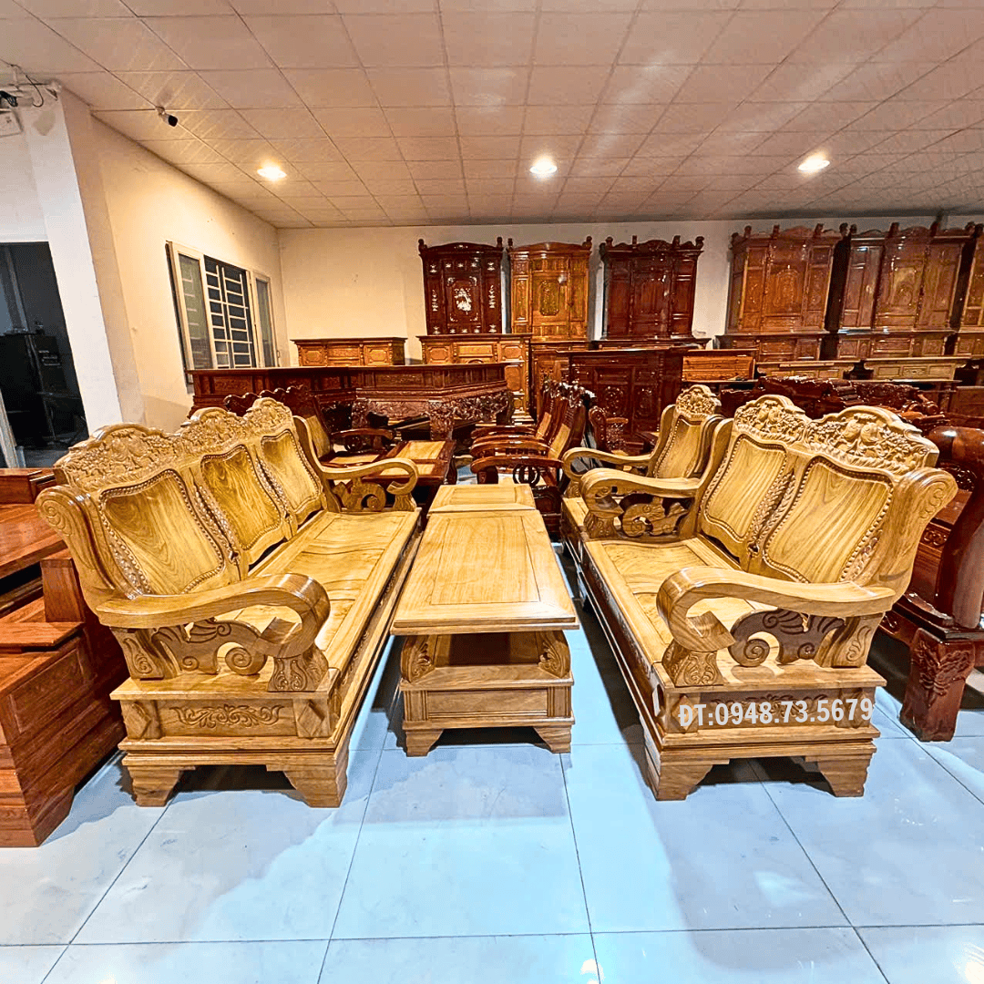 BỘ BÀN GHẾ SALON PHÒNG KHÁCH THÙNG TAY CONG GỖ GÕ ĐỎ - SLG2