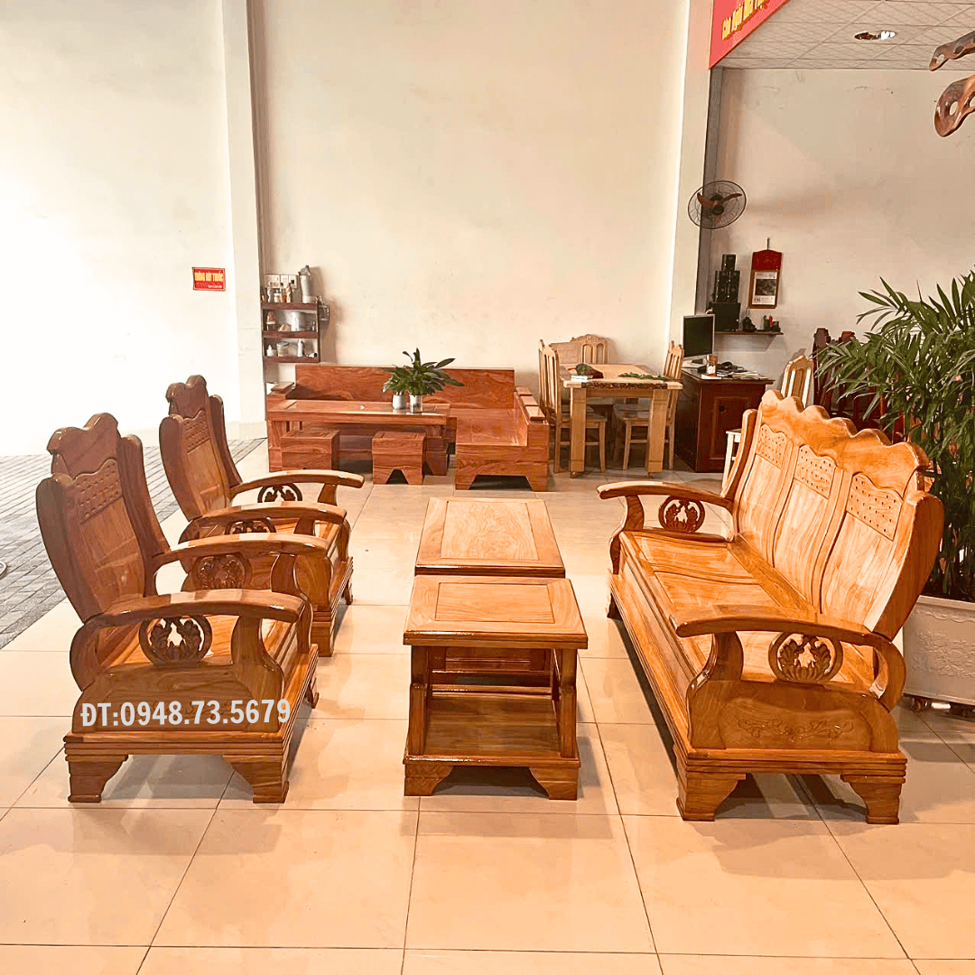 BỘ SOFA PHÒNG KHÁCH THÙNG CHẠM BÔNG LÚA GỖ GÕ ĐỎ - SFG7