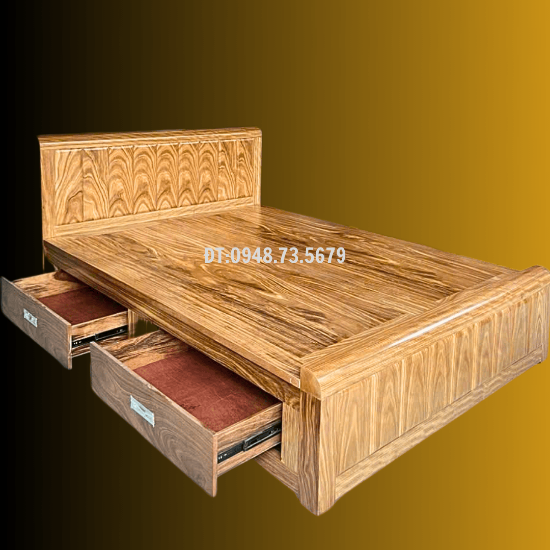 GIƯỜNG PHÒNG NGỦ ĐẸP CÓ NGĂN KÉO 1M8 X 2M GỖ HƯƠNG XÁM - GNH7