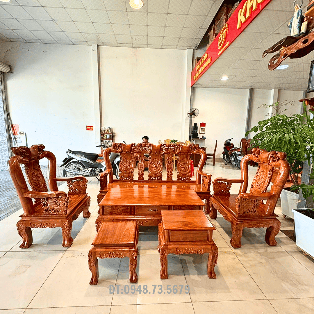BỘ GHẾ SALON PHÒNG KHÁCH CHẠM ĐÀO GỖ HƯƠNG ĐÁ - SLH2 7 2 33