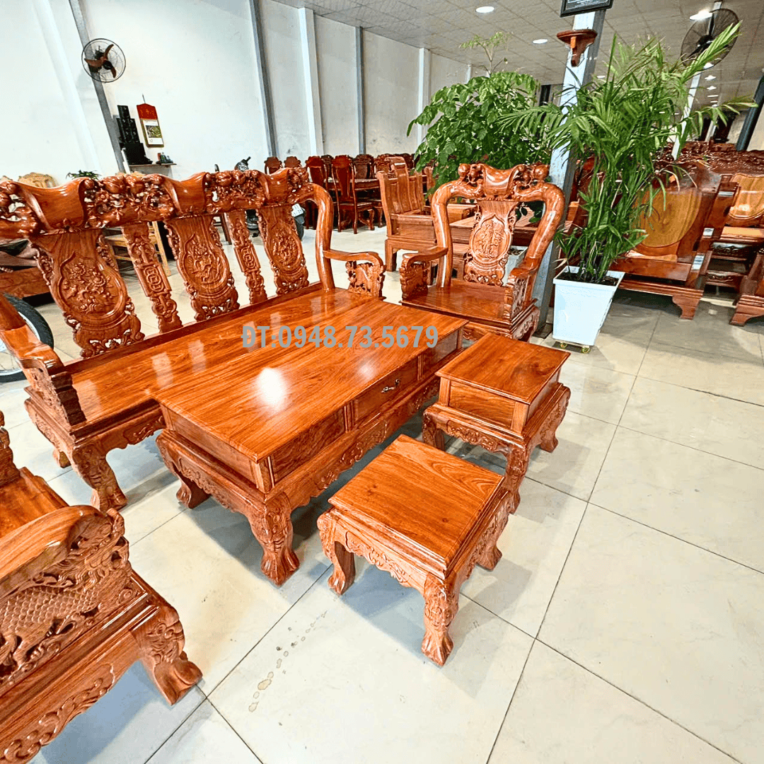 BỘ GHẾ SALON PHÒNG KHÁCH CHẠM ĐÀO GỖ HƯƠNG ĐÁ - SLH2 9 3 30