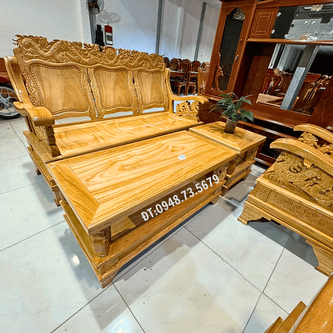 BỘ SALON PHÒNG KHÁCH THÙNG CHẠM RỒNG GỖ GÕ ĐỎ - SLG3 2 3 7