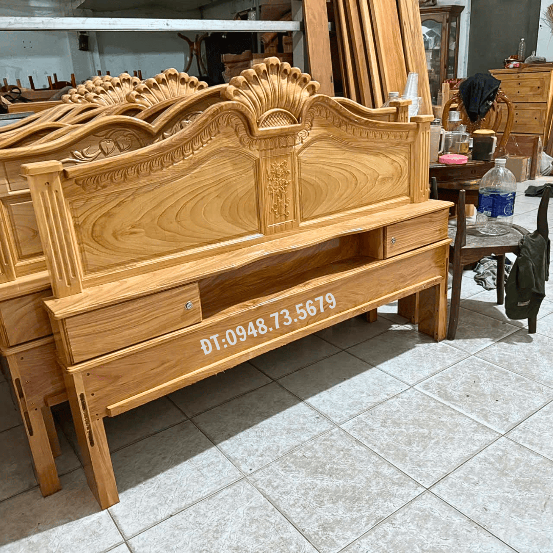 GIƯỜNG NGỦ MẪU SÒ GỖ GÕ ĐỎ 1M6 X 2M  - GNG14