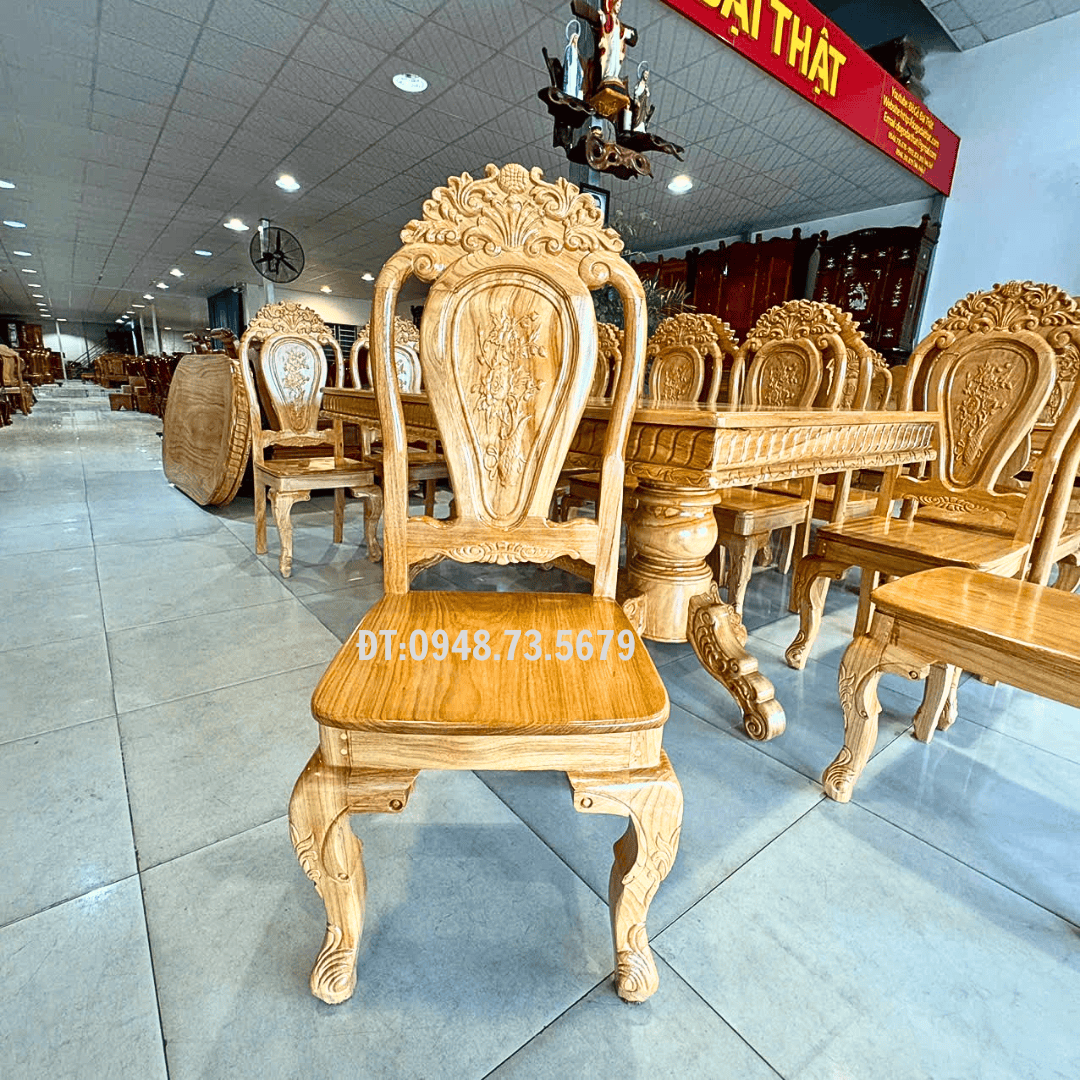 BỘ BÀN PHÒNG ĂN 8 GHẾ GỖ GÕ ĐỎ MẶT BÀN OVAN - BAG3 11 5 17