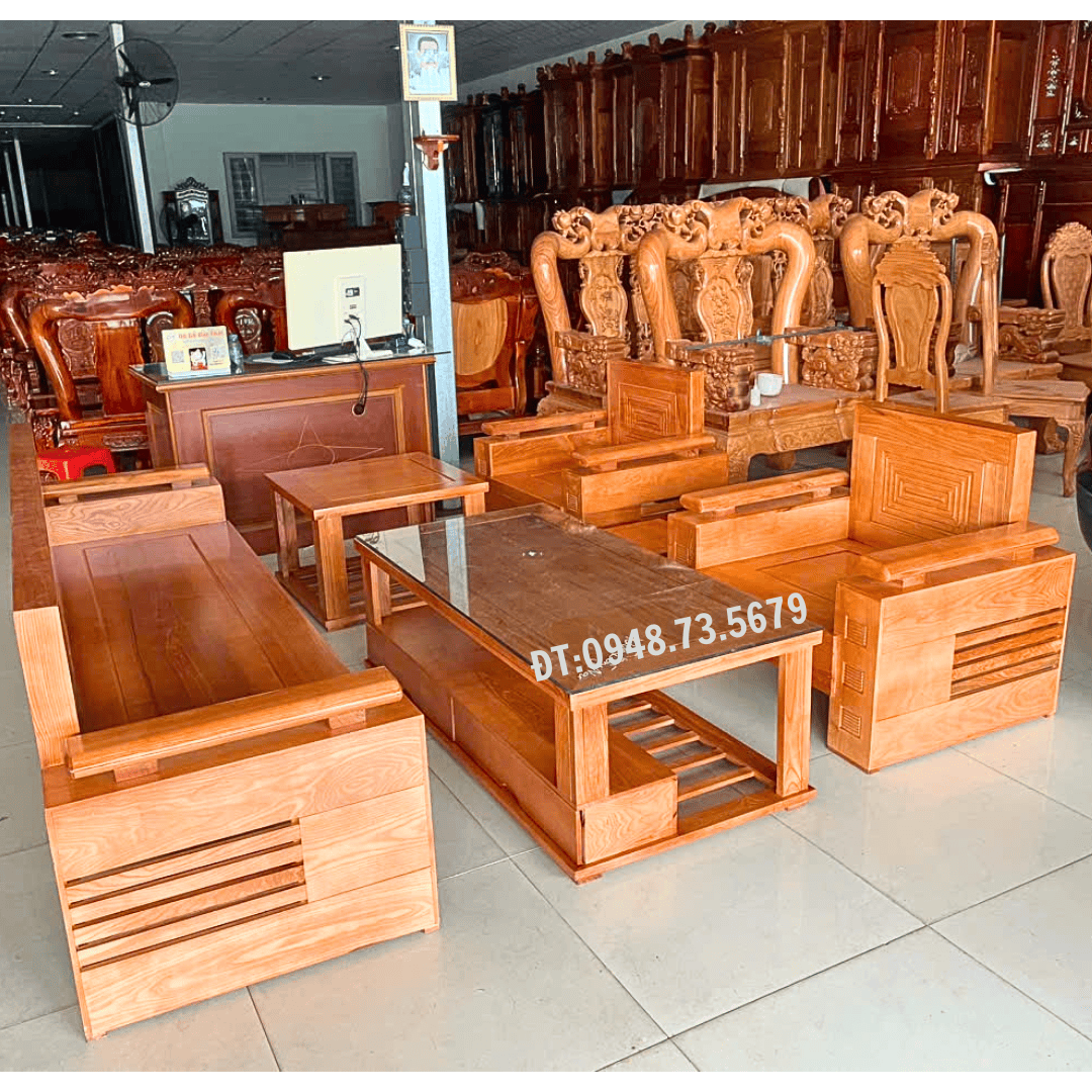 BỘ GHẾ PHÒNG KHÁCH SOFA ĐỐI TRỨNG GỖ SỒI - SFS2