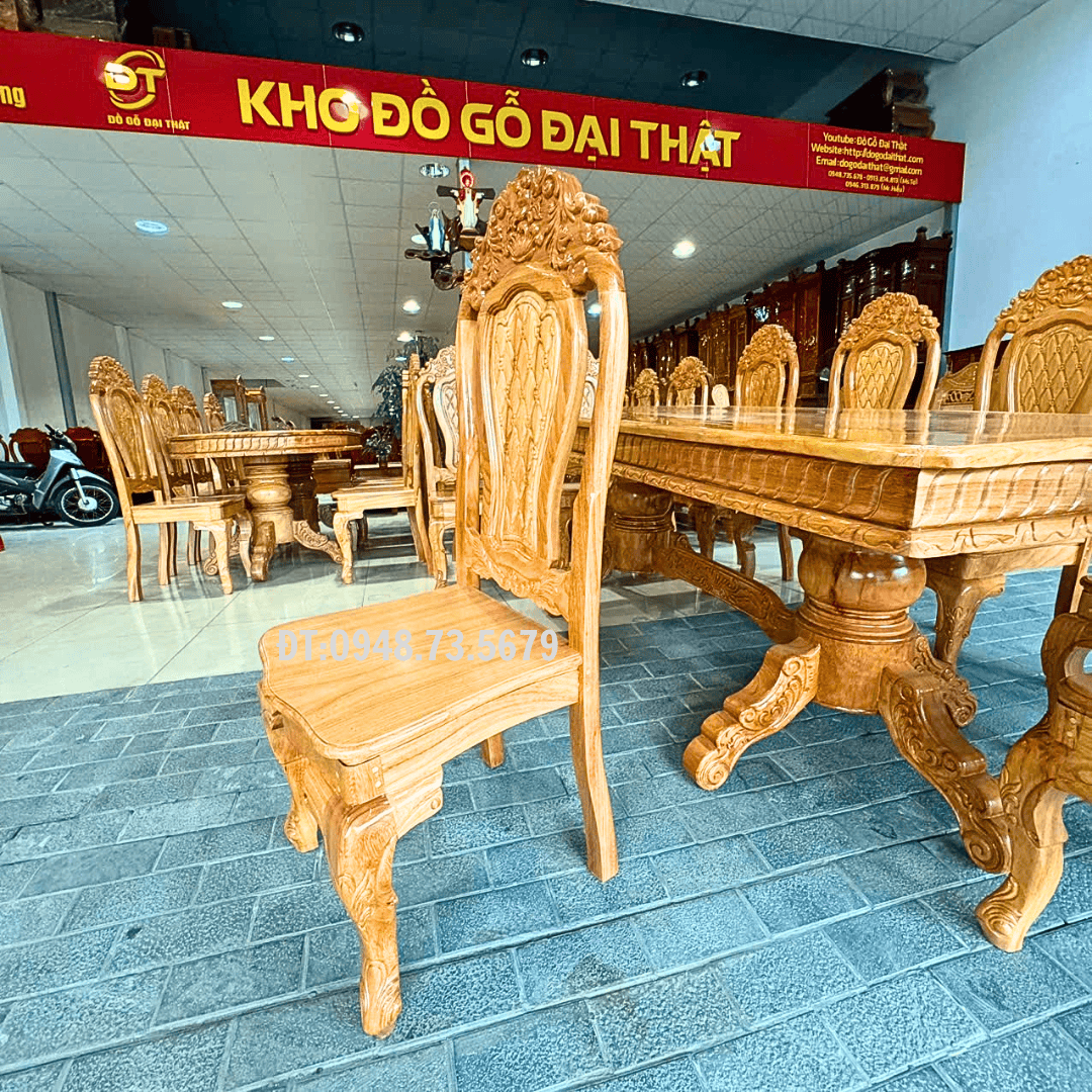 BỘ BÀN PHÒNG ĂN 8 GHẾ GỖ GÕ ĐỎ MẶT BÀN BÁNH TÂY - BAG4 11 6 7
