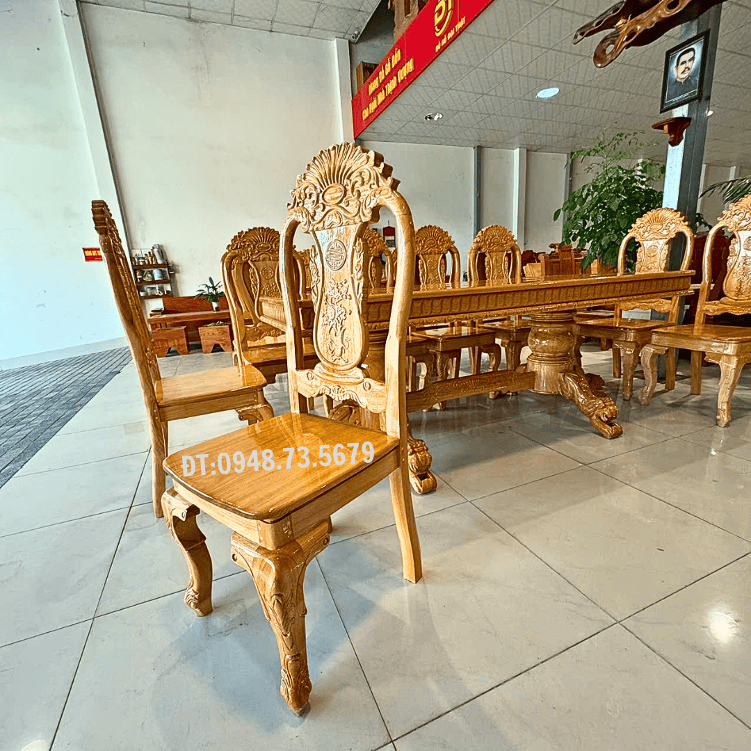BỘ BÀN ĂN 8 GHẾ GỖ GÕ ĐỎ MẶT BÀN VUÔNG CHÂN CHẠM SƯ TỬ - BAG5 11 6 8