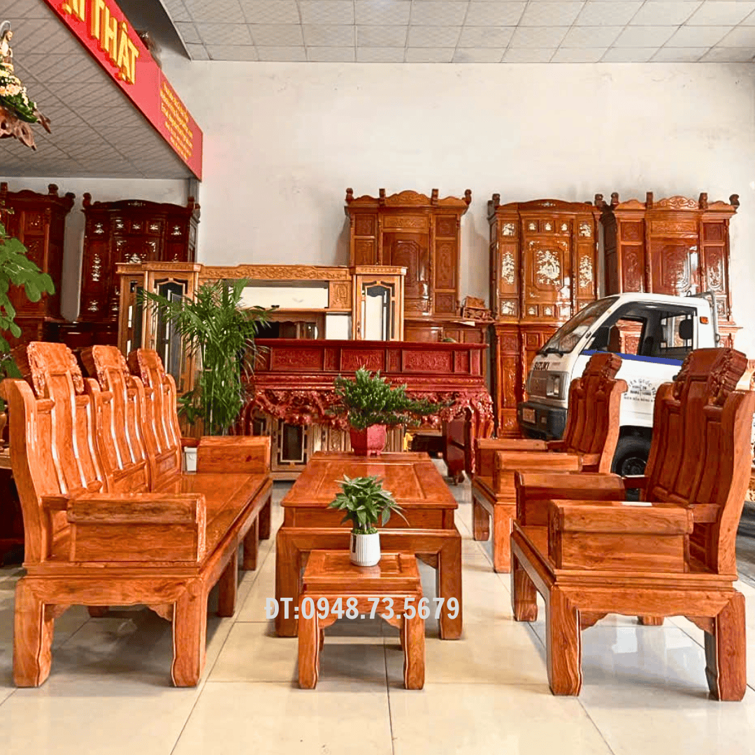 BỘ GHẾ SALON PHÒNG KHÁCH ÂU Á GỖ HƯƠNG ĐÁ - SLH1