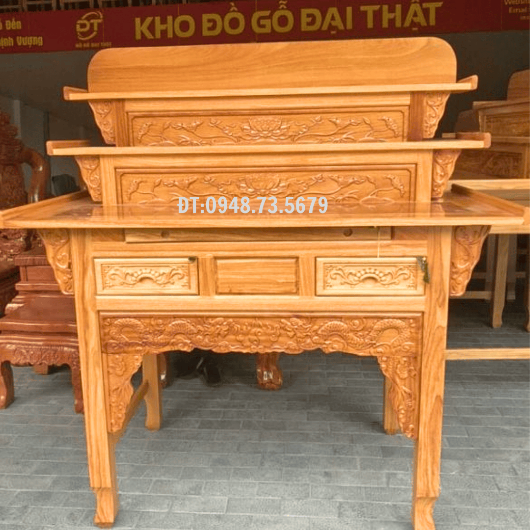 BÀN CÚNG 1M54 HAI TẦNG GỖ GÕ ĐỎ - BCG3