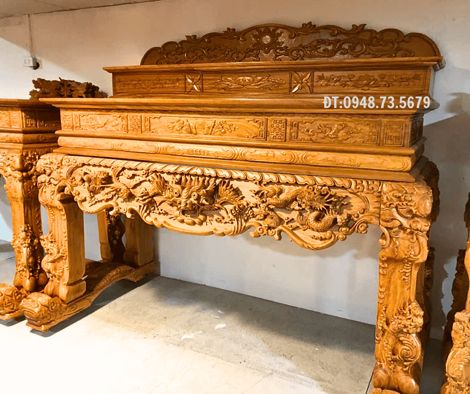 SẬP THỜ CÚNG GIA TIÊN HAI TẦNG CHÂN 18 GỖ GÕ ĐỎ - STG2