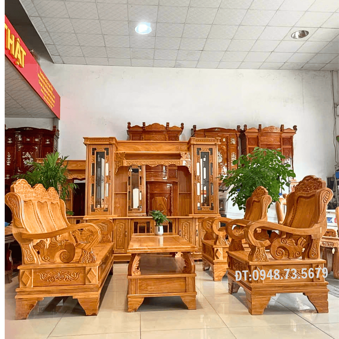 BỘ SOFA THÙNG TAY CONG GỖ GÕ ĐỎ - SF5