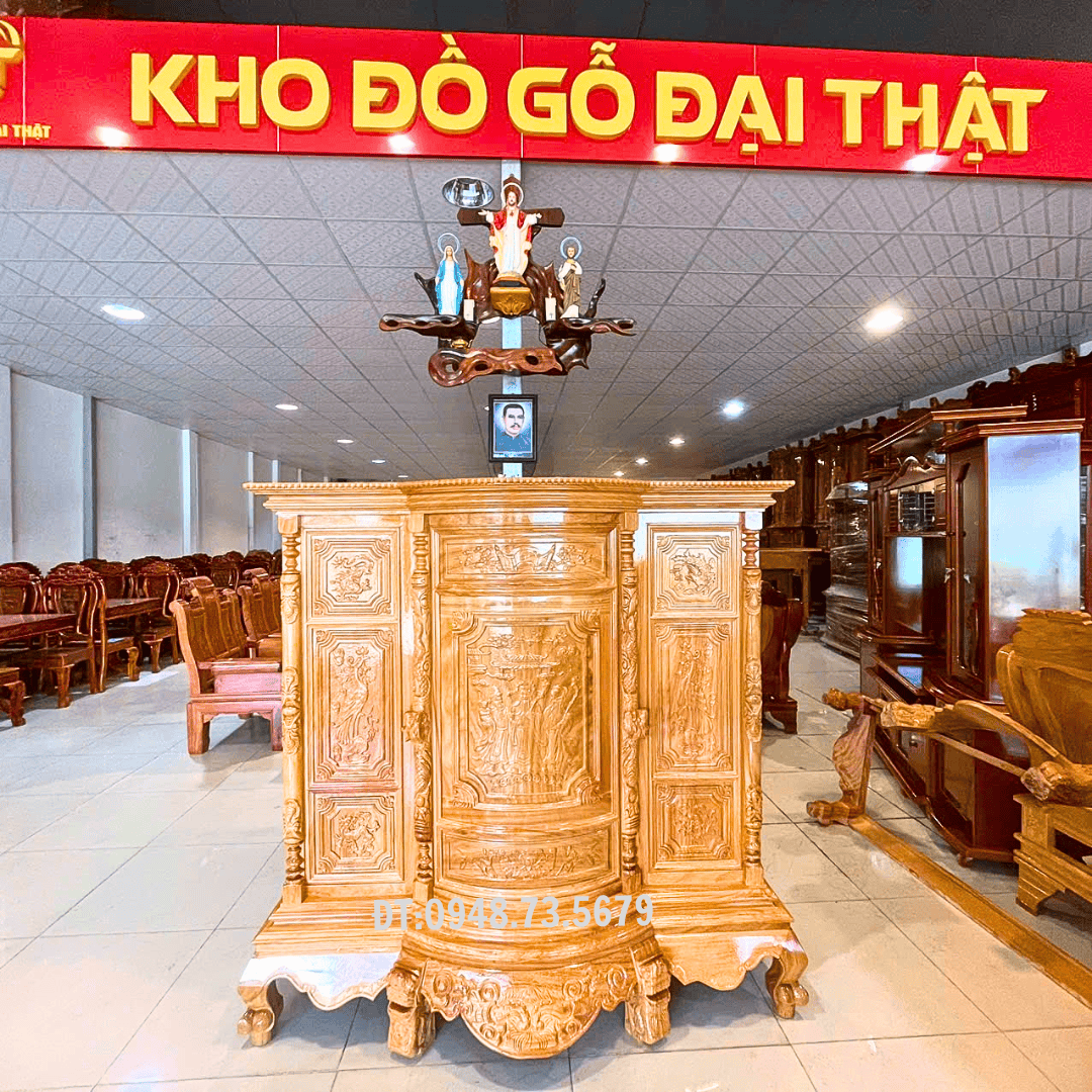 TỦ THỜ GIA TIÊN 1M6 CHẠM TAM ĐA GỖ GÕ ĐỎ - TTG6