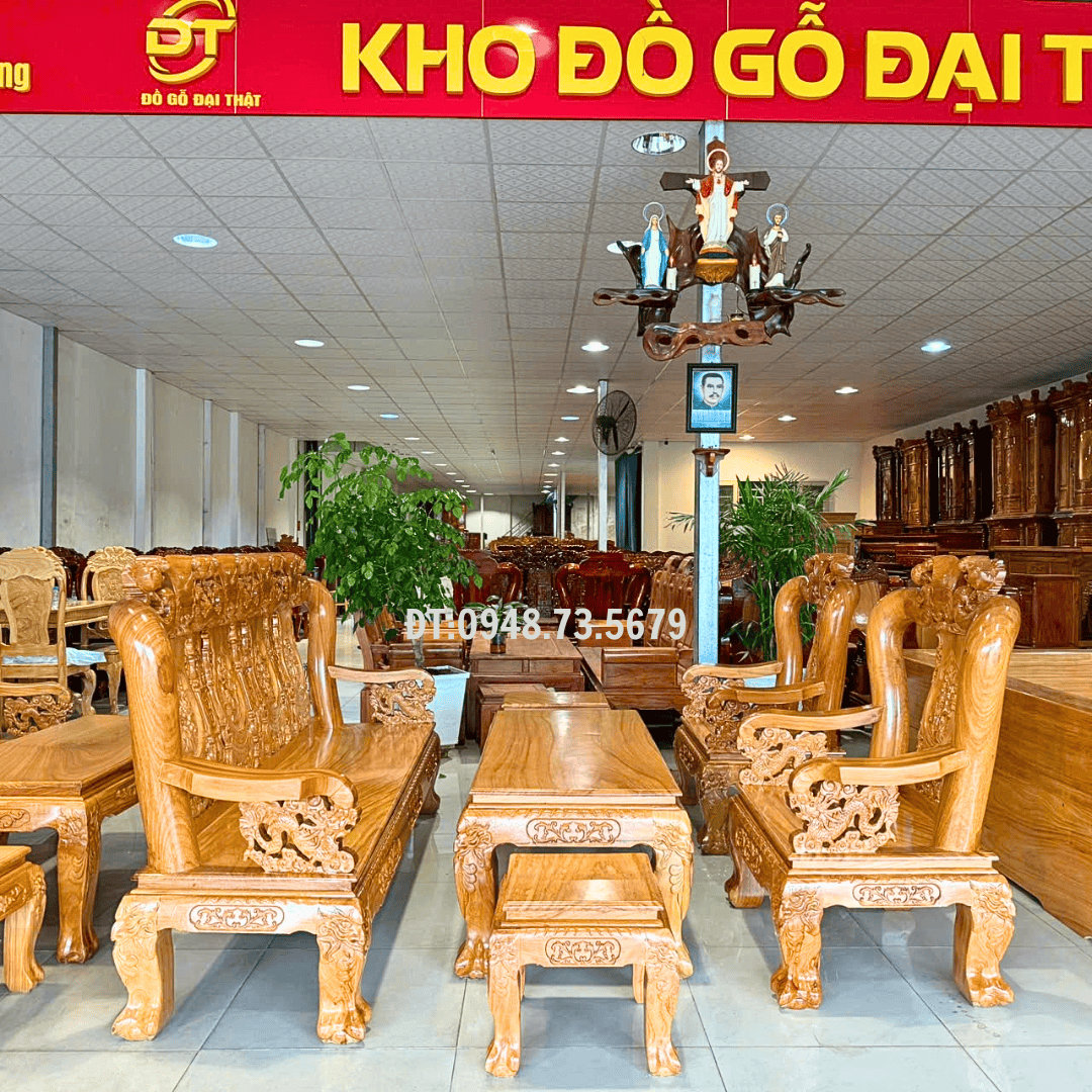 BỘ SALON GỖ GÕ ĐỎ CHẠM ĐÀO TAY RÔNG -SLG16