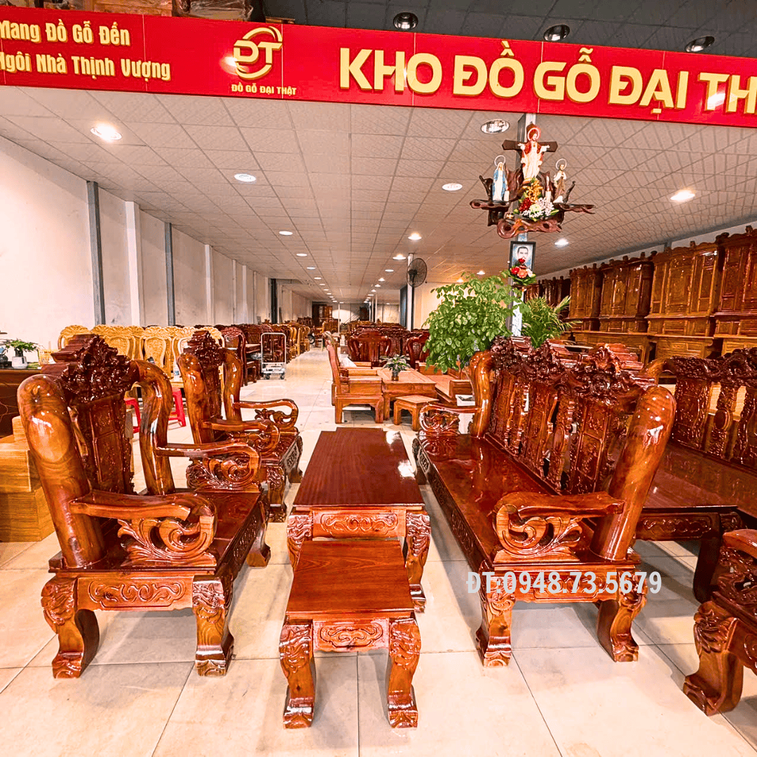 BỘ GHẾ SALON PHÒNG KHÁCH CỘT 12 CHẠM LÁ TÂY GỖ TRÀM – SLT6