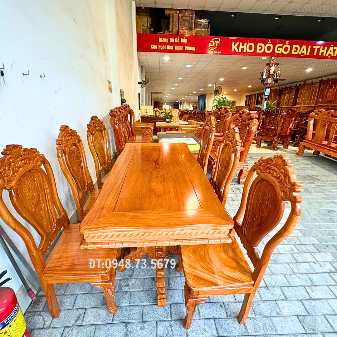 BỘ BÀN PHÒNG ĂN MẶT BÁNH TÂY 6 GHẾ GỖ GÕ ĐỎ – BAG122