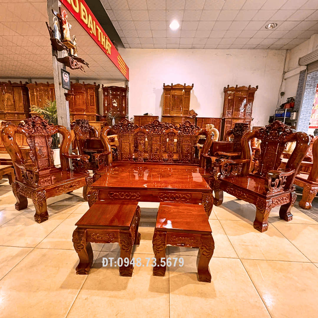 BỘ GHẾ SALON PHÒNG KHÁCH CỘT 12 CHẠM LÁ TÂY GỖ TRÀM – SLT6 6 2