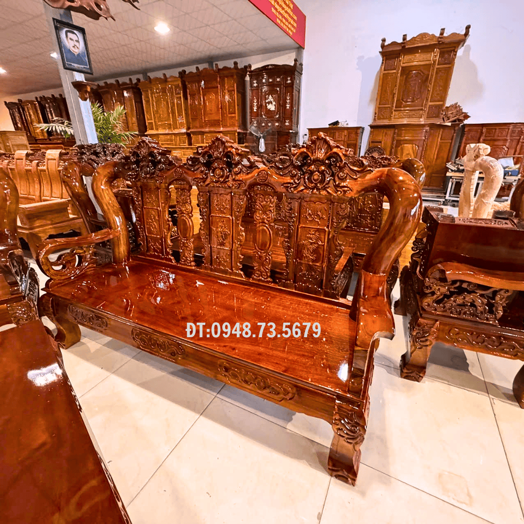 BỘ GHẾ SALON PHÒNG KHÁCH CỘT 12 CHẠM LÁ TÂY GỖ TRÀM – SLT6 7 3
