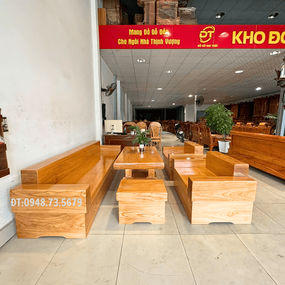 BỘ GHẾ SOFA  PHÒNG KHÁCH  MẪU ĐỐI GỖ GÕ ĐỎ DÀY 10CM - SFG8