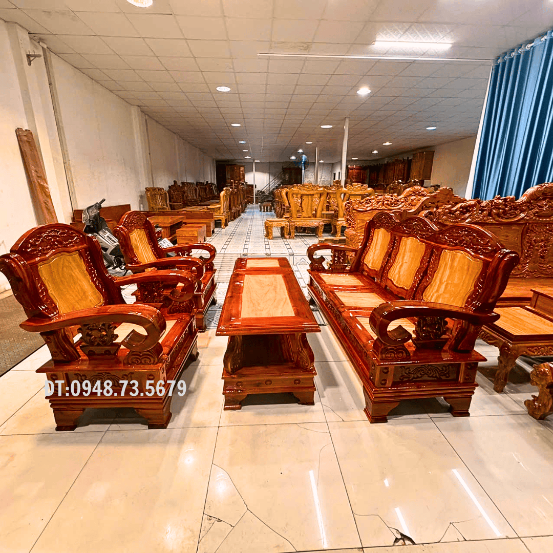 BỘ GHẾ SOFA PHÒNG KHÁCH TAY CONG GỖ TRÀM - SF11