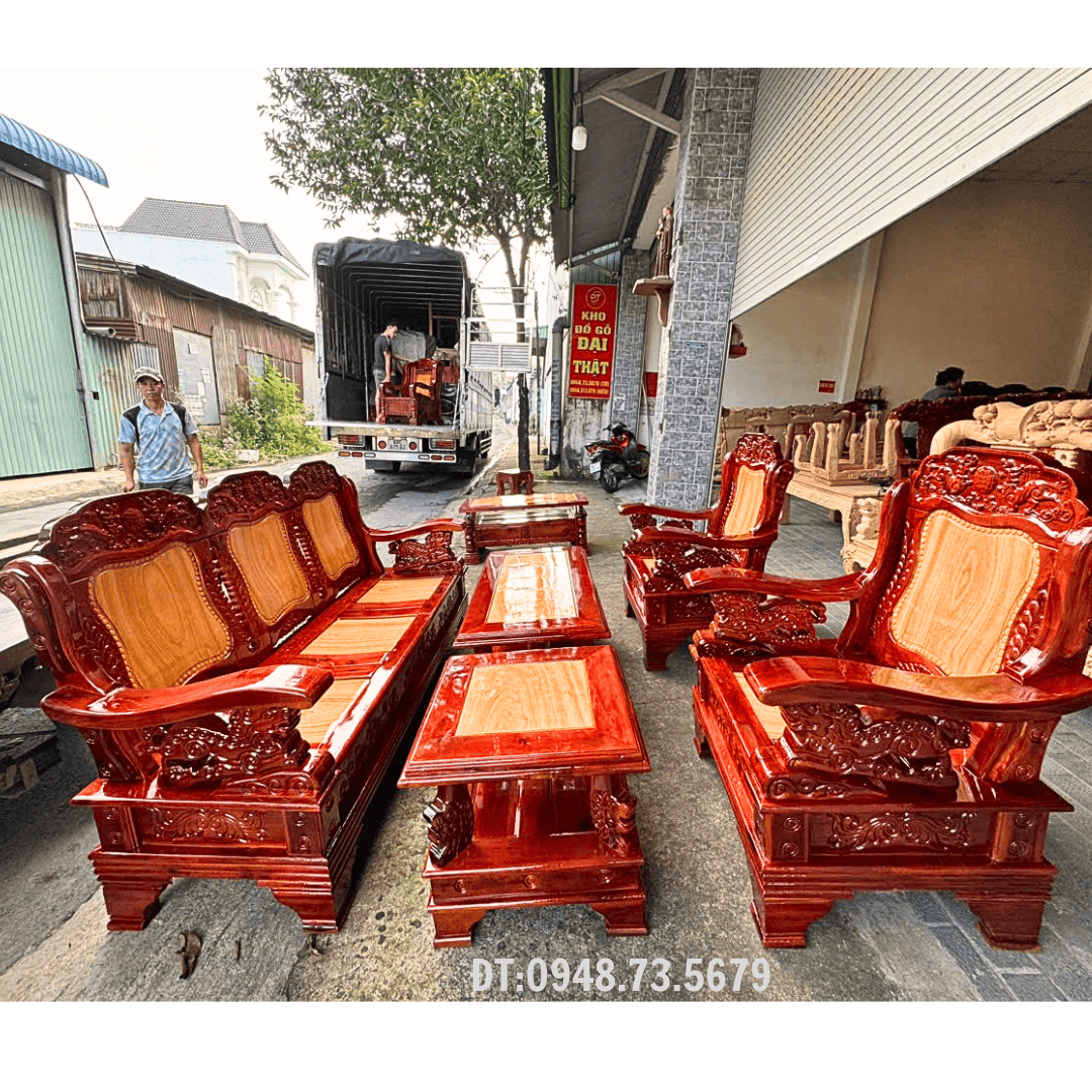 BỘ GHẾ SOFA PHÒNG KHÁCH CHẠM NGHÊ GỖ TRÀM - SFT10