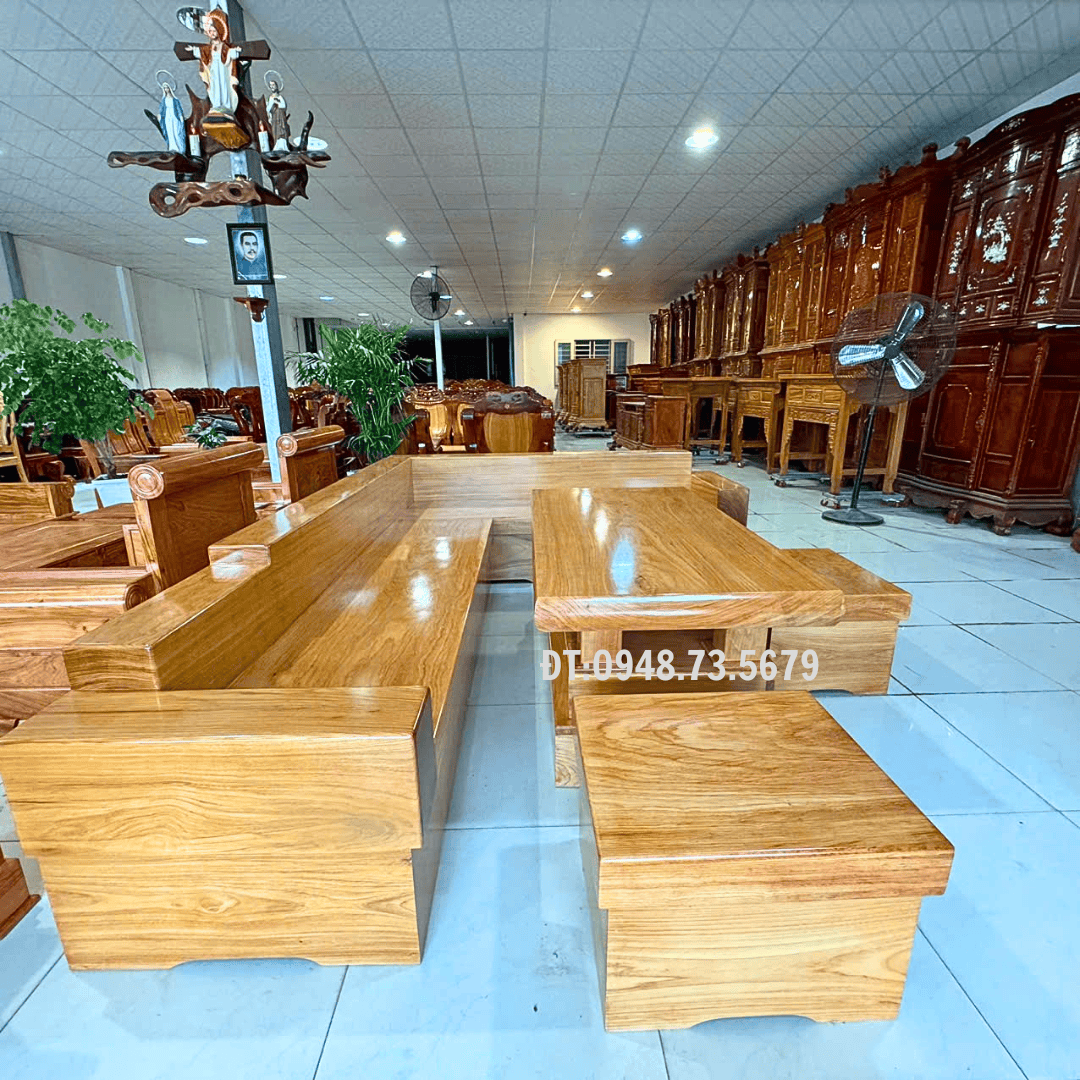 BỘ GHẾ SOFA  PHÒNG KHÁCH  MẪU GÓC GỖ GÕ ĐỎ DÀY 10CM - SFG9