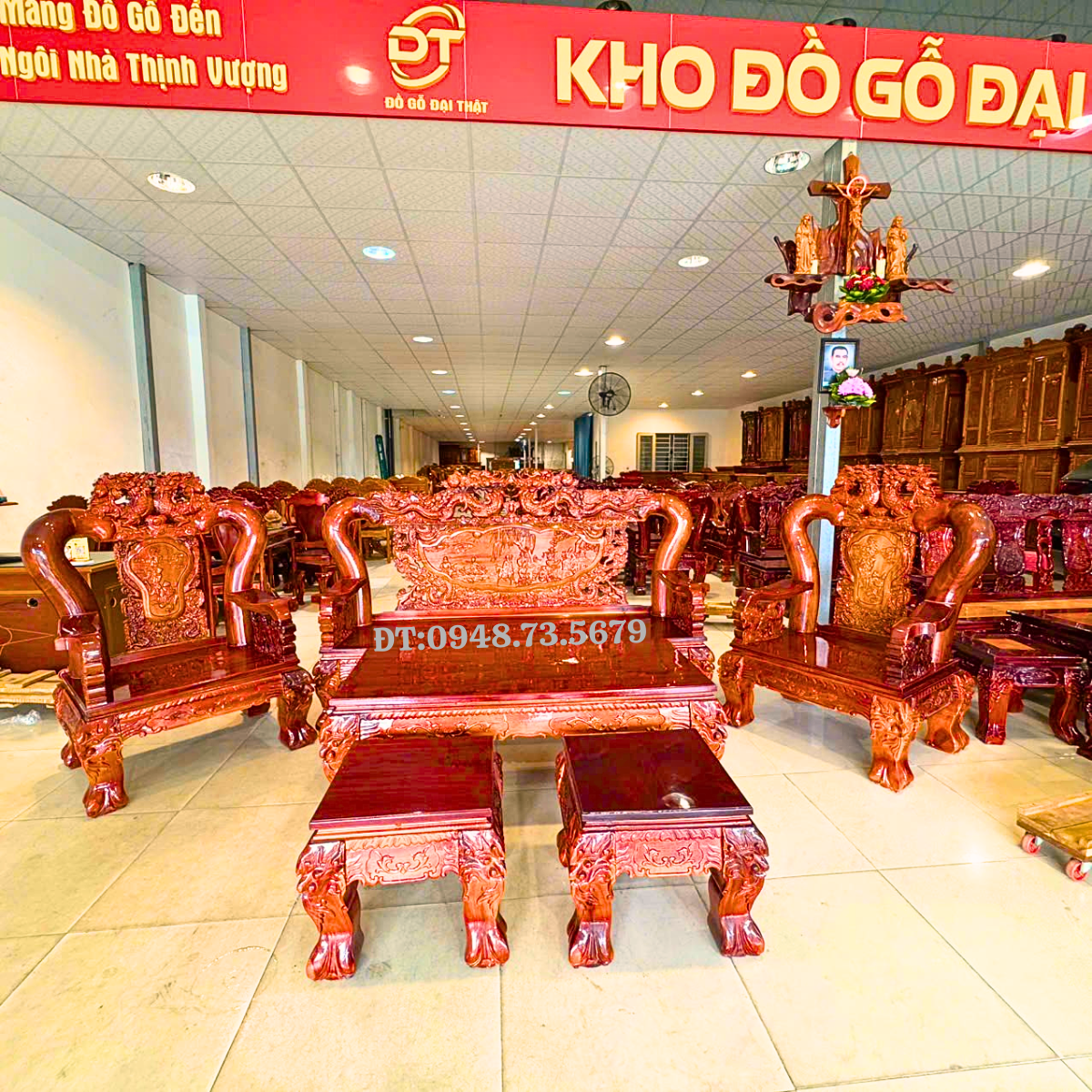 BỘ GHẾ SALON PHÒNG KHÁCH CỘT 14 CHẠM RỒNG BÁT TIÊN GỖ TRÀM – SLT123